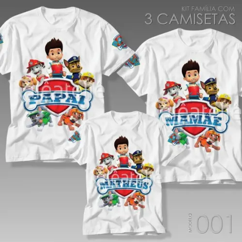 Kit 3 Camisetas Patrulha Canina Festa Infantil