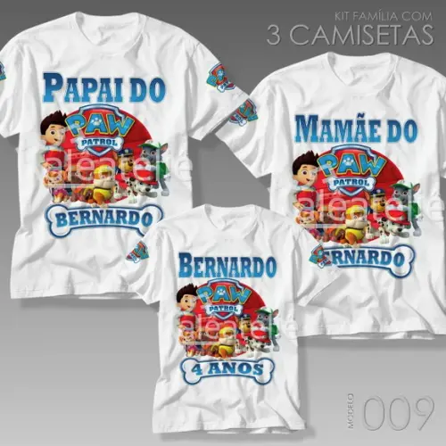 Kit 3 Camisetas Patrulha Canina