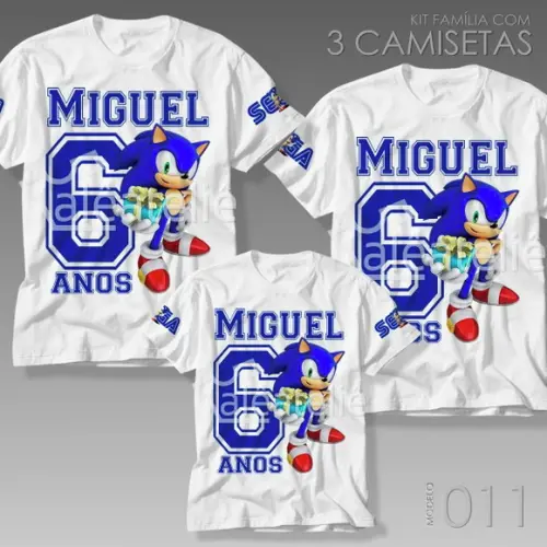 Kit 3 Camisetas Sonic Personalizadas Festa Aniversário