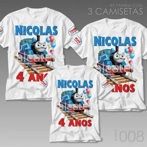 Kit 3 Camisetas Thomas e seus Amigos Festa Personalizadas