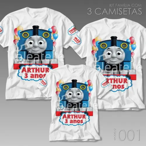 Kit 3 Camisetas Thomas e seus Amigos Festa Aniversario