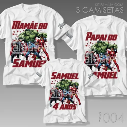 Kit 3 Camisetas Vingadores Avengers Festa Infantil Família