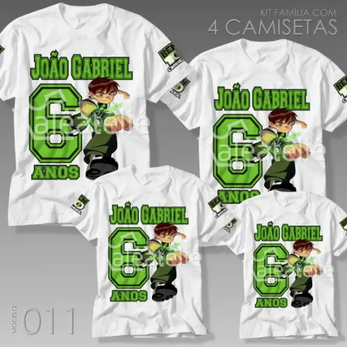 Kit 4 Camisetas Ben 10 Festa Aniversário Niver Kit Família