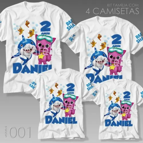 Kit 4 Camisetas Baby Shark Bebê Tubarão Festa Aniversário