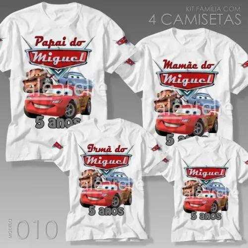 Kit 4 Camisetas Carros Disney Festa Aniversário