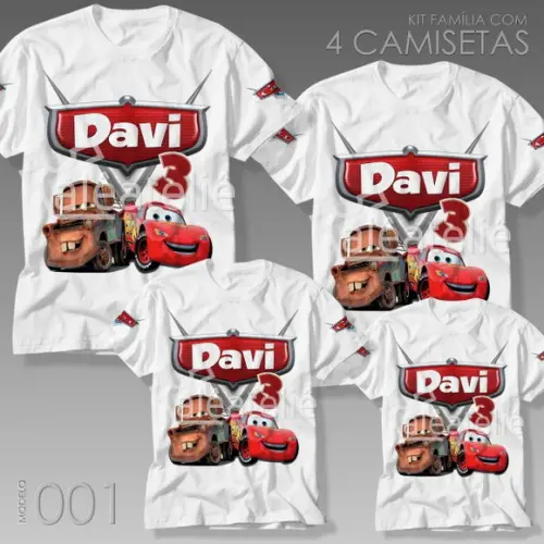 Kit 4 Camisetas Carros Disney Mcqueen