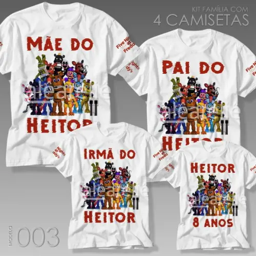 Kit 4 Camisetas Five Nights At Freddy Festa Infantil Família