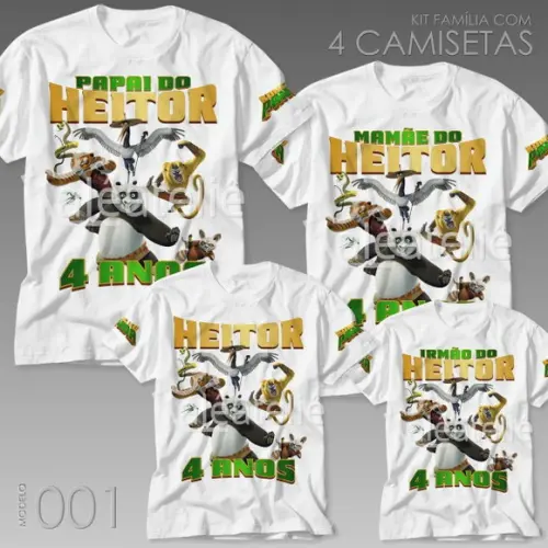 Kit 4 Camisetas Kung Fu Panda Festa Aniversário Kit Família