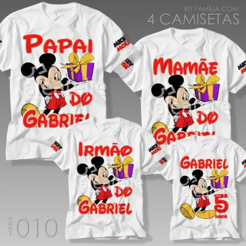 Kit 4 Camisetas Mickey Mouse Festa Infantil Personalizada