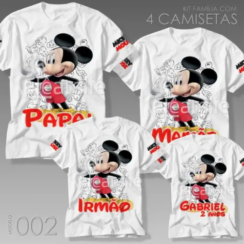 Kit 4 Camisetas Mickey Mouse Festa Personalizada