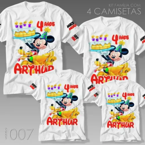 Kit 4 Camisetas Mickey Mouse Festa Família Aniversario