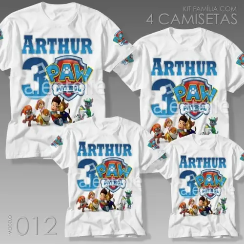 Kit 4 Camisetas Patrulha Canina Festa Aniversário