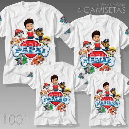 Kit 4 Camisetas Patrulha Canina Festa Infantil