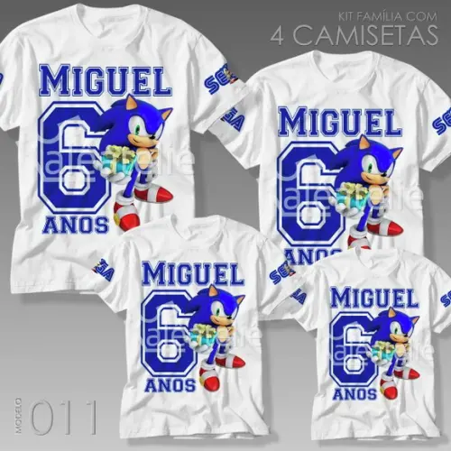 Kit 4 Camisetas Sonic Personalizadas Festa Aniversário