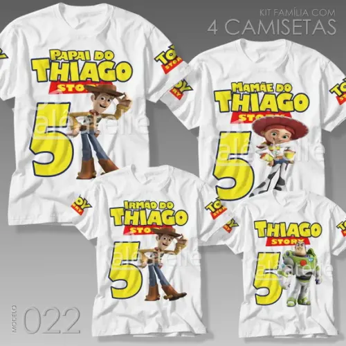 Kit 4 Camisetas Toy Story Papai Mamãe Kit Festa Aniversário