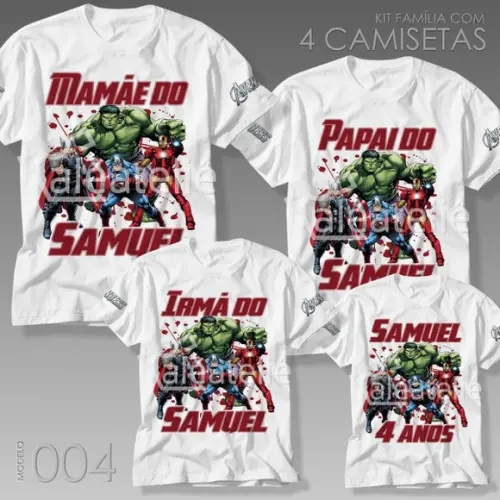 Kit 4 Camisetas Vingadores Avengers Festa Infantil Família