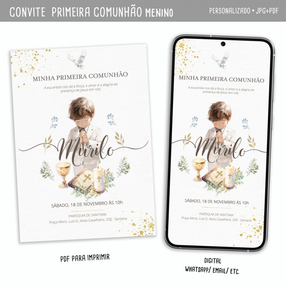 Convite Digital Primeira Comunhão #1 Menina  & Menino