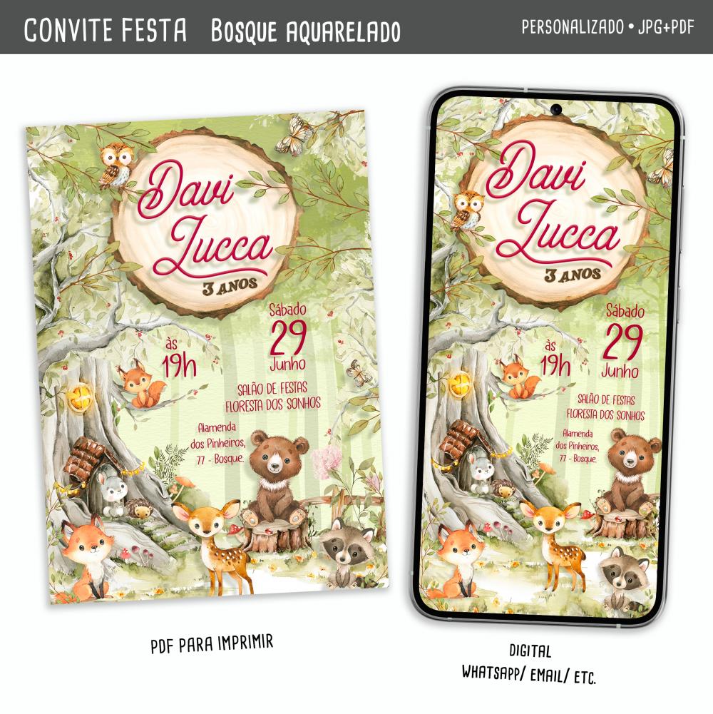 Convite Digital Bosque Aquarelado
