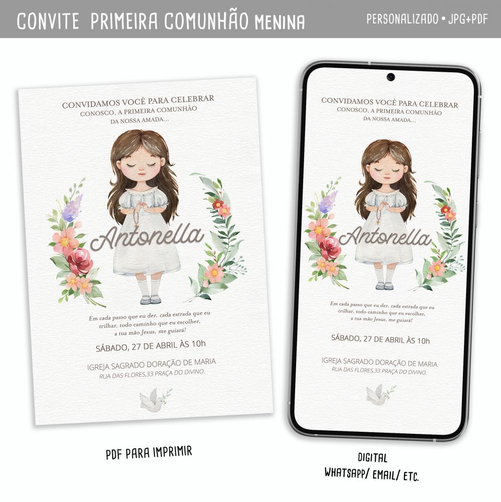 Convite Digital Primeira Comunhão Fofo Menina