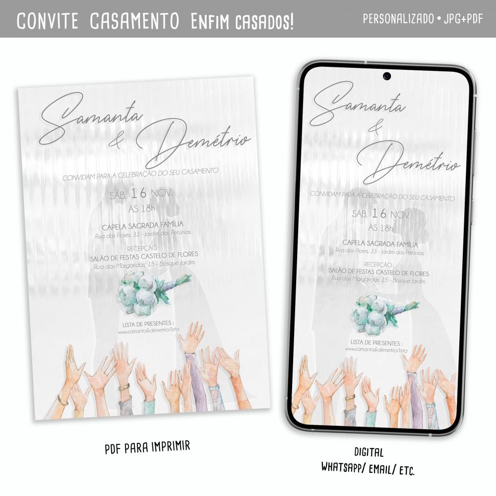 Convite Digital Casamento Clássico Aquarelado/ Enfim Casados