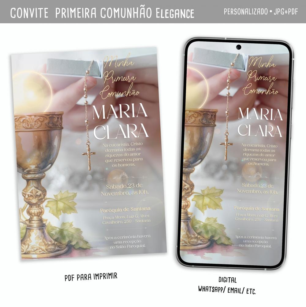 Convite Digital Primeira Comunhão Elegance Menina