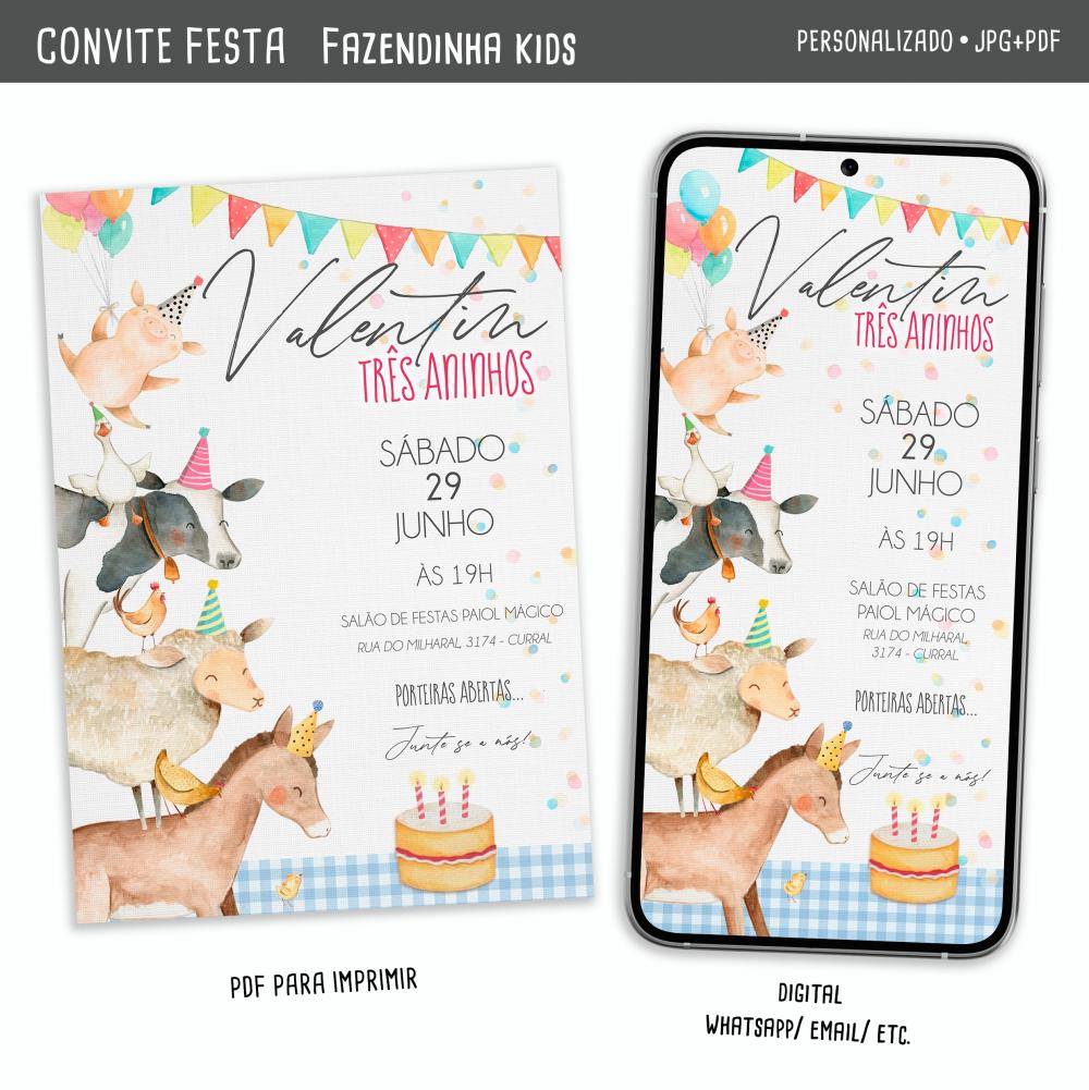 Convite Digital Fazendinha Kids