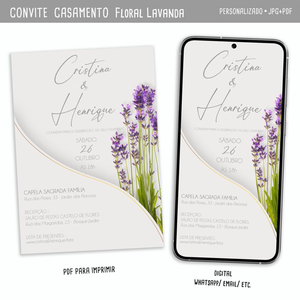 Convite Digital Casamento Floral Lavanda/ Lavandário