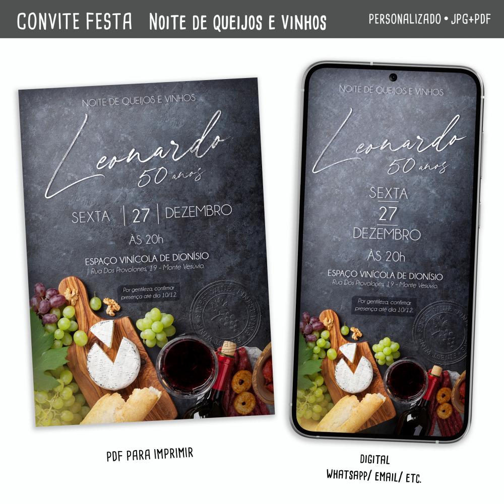 Convite Digital Noite de Queijos e Vinhos