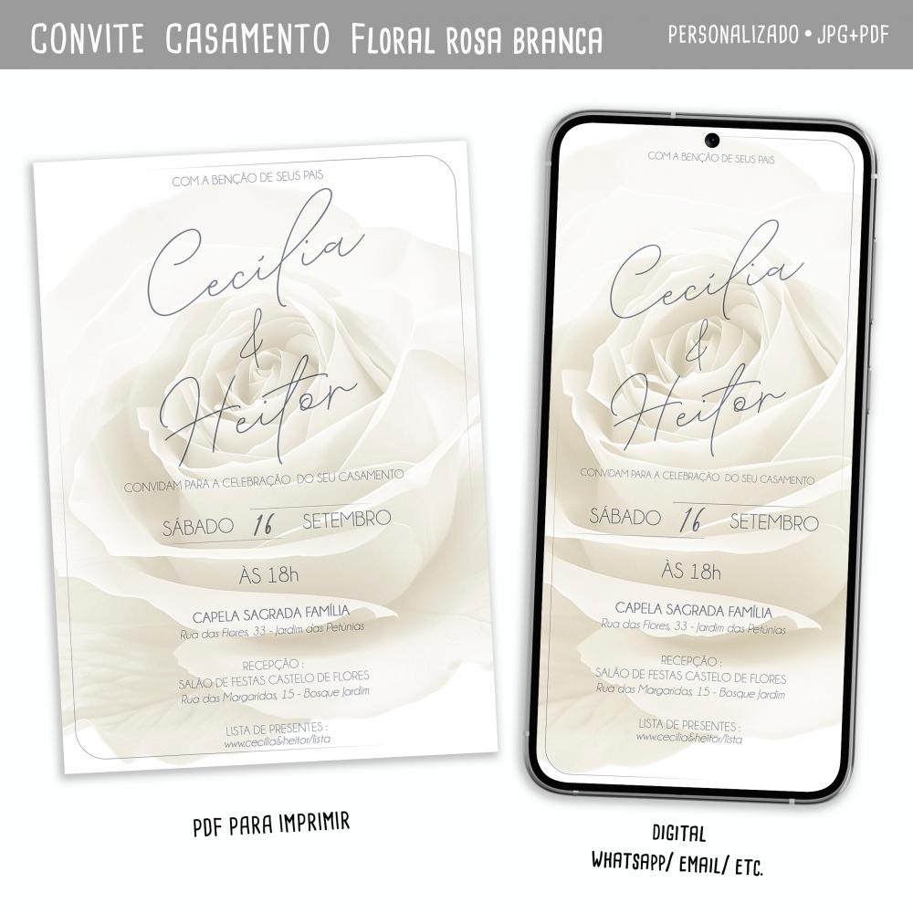 Convite Digital Casamento Floral/ Rosa Branca