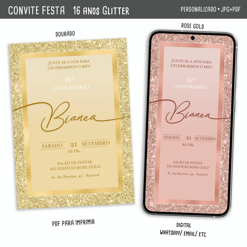 Convite Digital 15/16 Anos Glitter