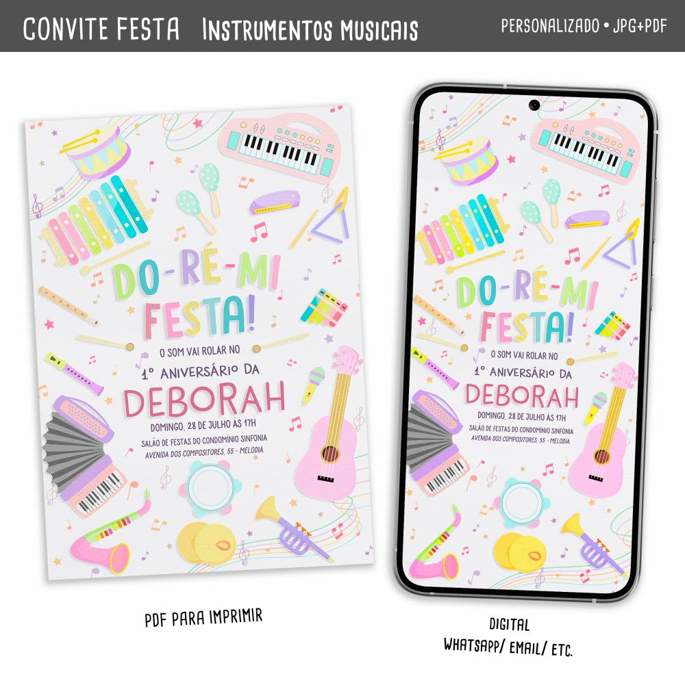 Convite Digital Música/ Instrumentos Musicais / Menina