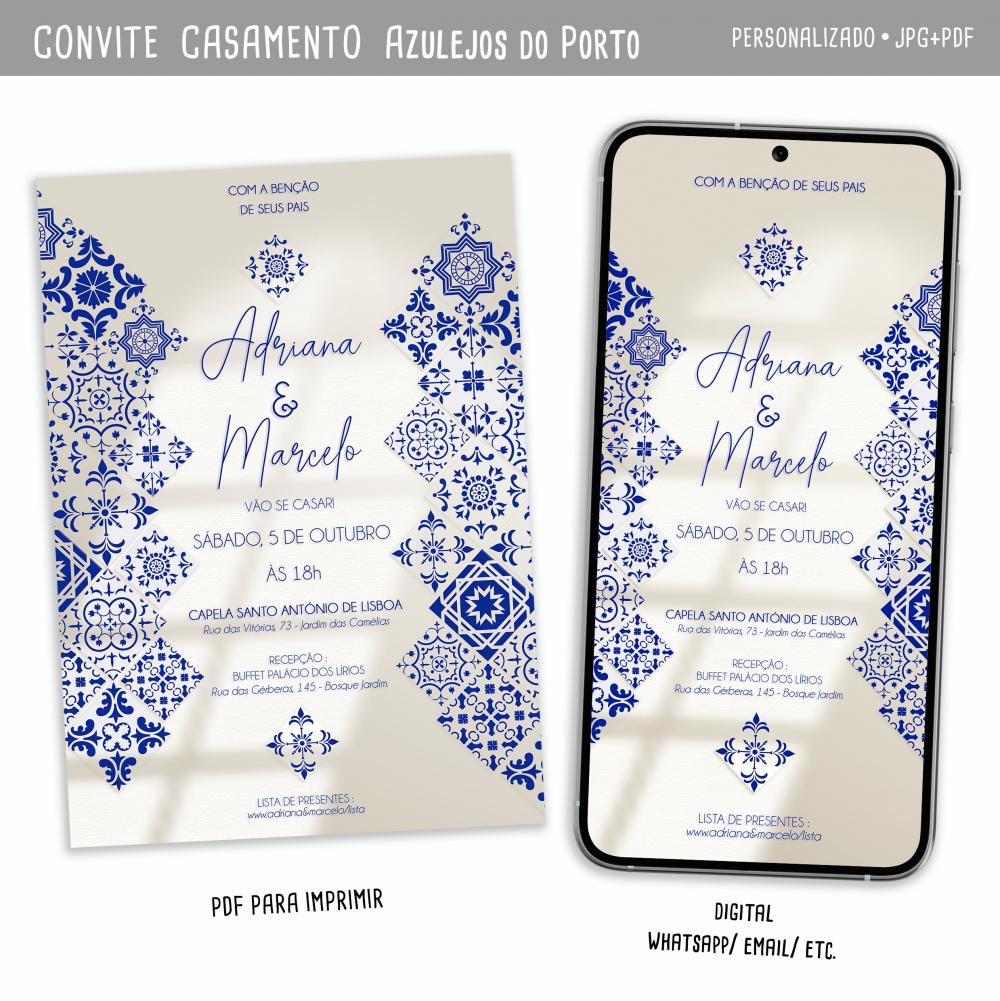 Convite Digital Casamento Azulejos do Porto/ Azul Vintage