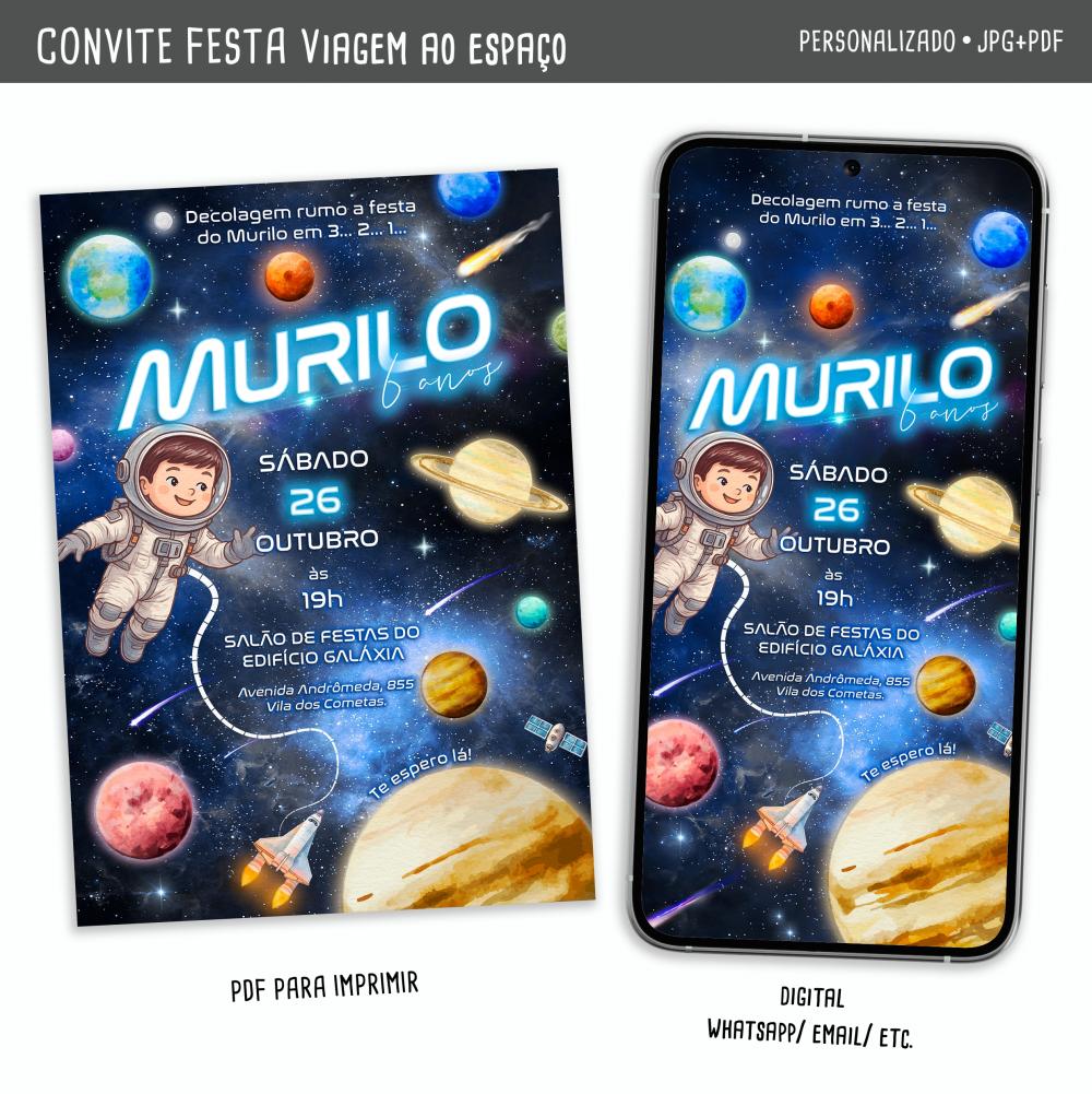 Convite Digital Espaço/ Astronauta/ Viagem ao Espaço
