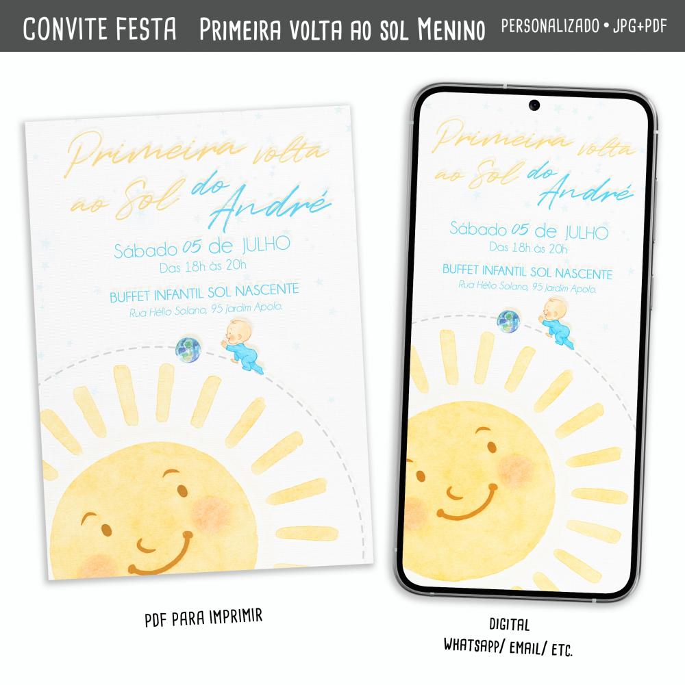 Convite Digital Primeira Volta ao Sol Menino