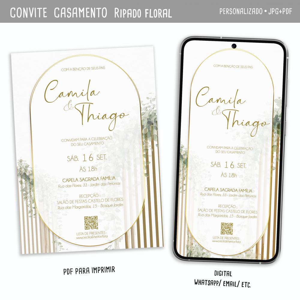 Convite Digital Casamento Floral/ Rústico/ Neutro