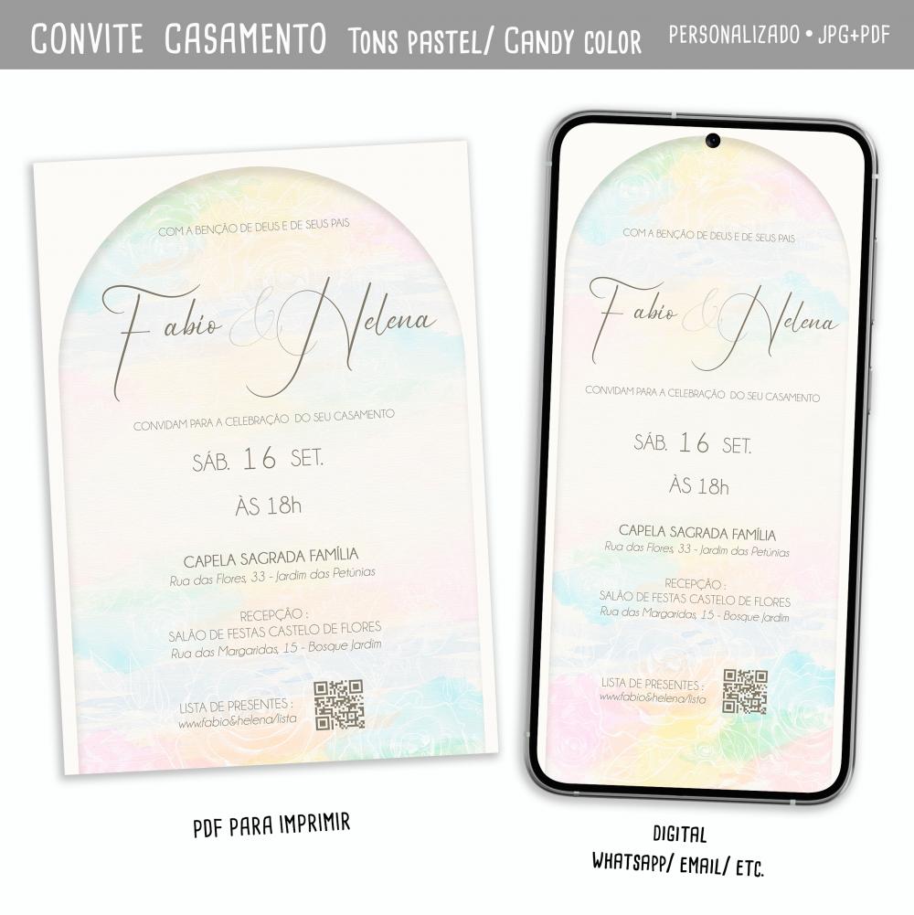 Convite Digital Casamento Tons Pastel/ Candy Color