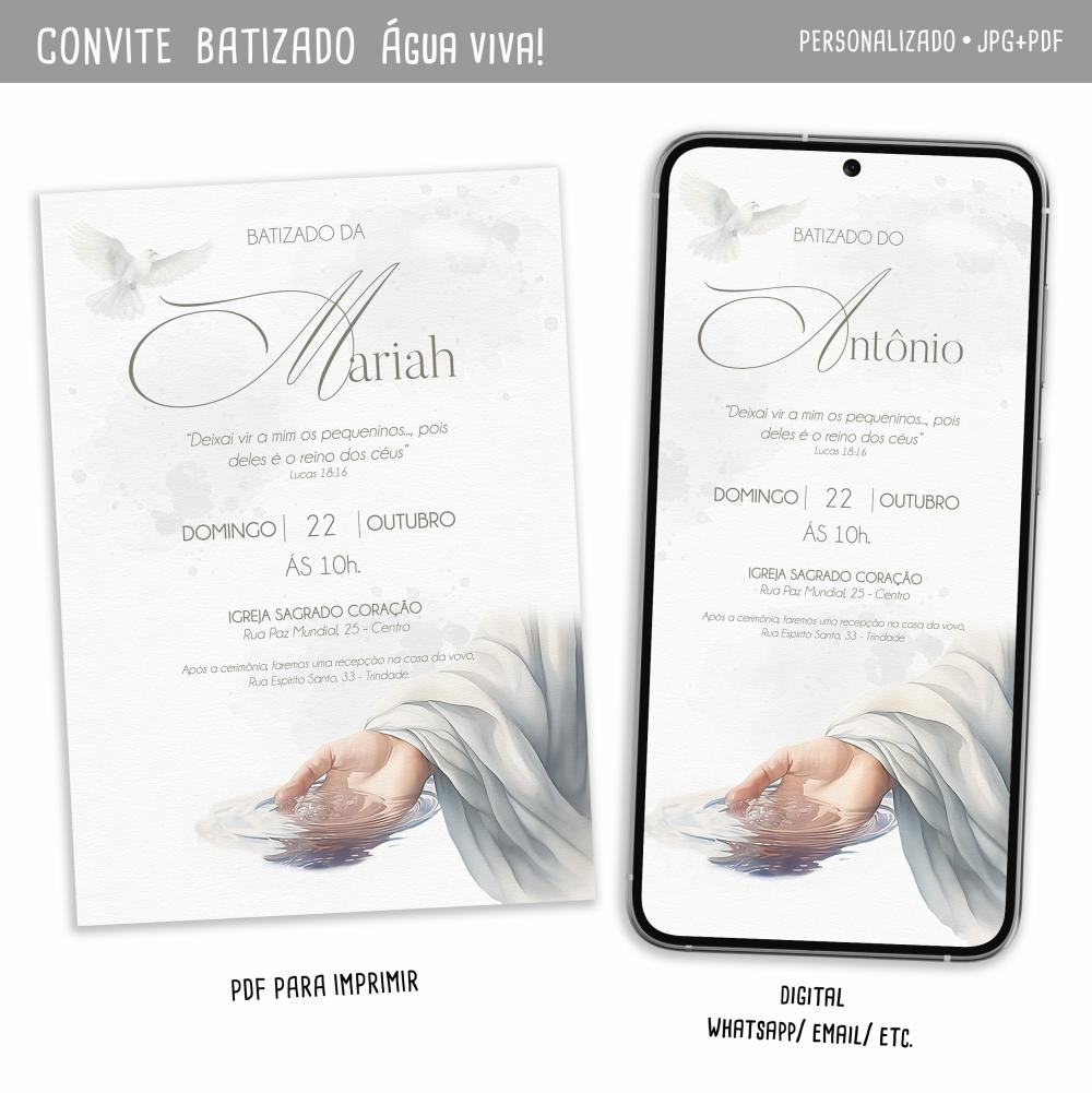 Convite Digital Batismo Água Viva! (unisex)