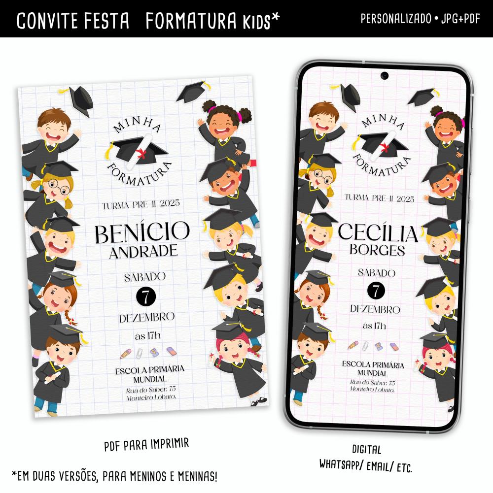 Convite Digital Formatura Kids / Menino & Menina