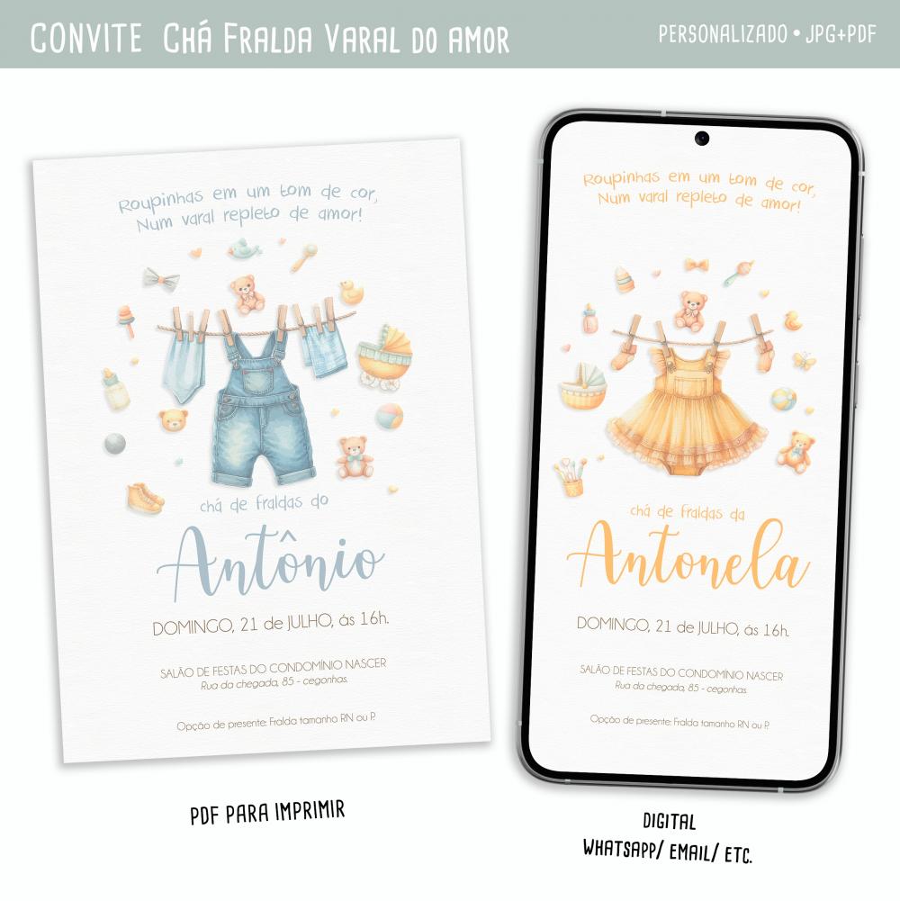 Convite Digital Chá de Fralda/bebê Varal do Amor