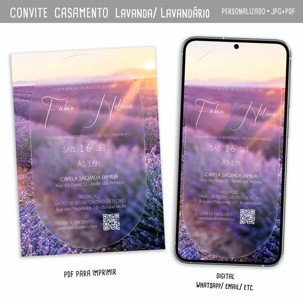 Convite Digital Casamento Floral Lavender/ Lavandário