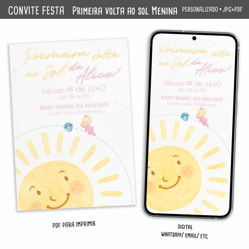 Convite Digital Primeira Volta ao Sol Menina