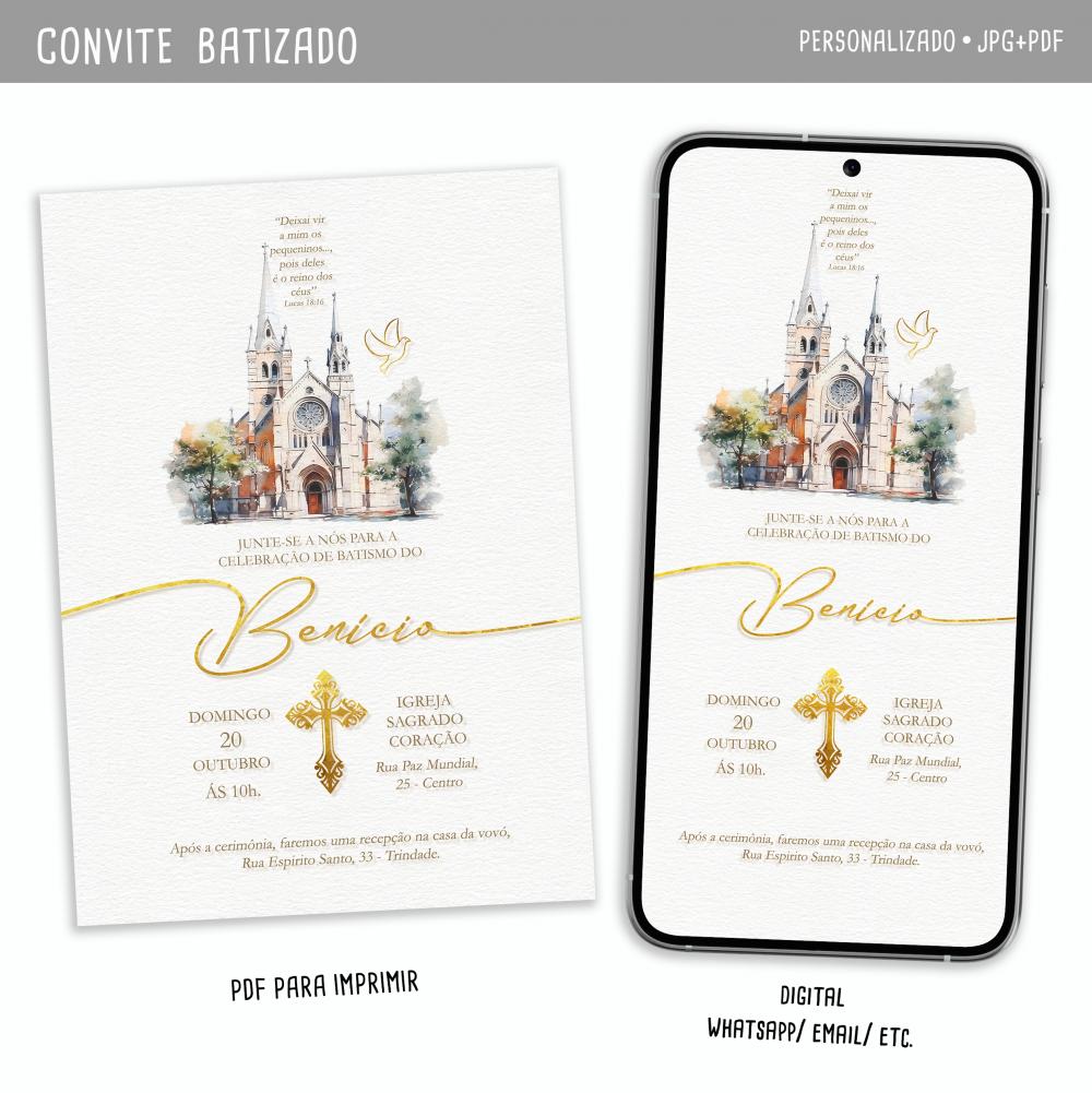 Convite Digital Batismo Igreja Gold/ Unisex