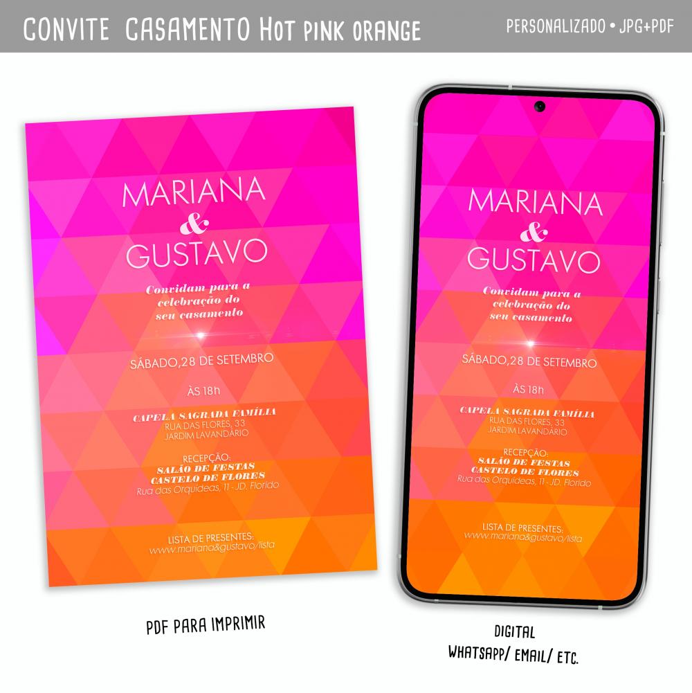 Convite Digital Casamento Hot Pink Orange