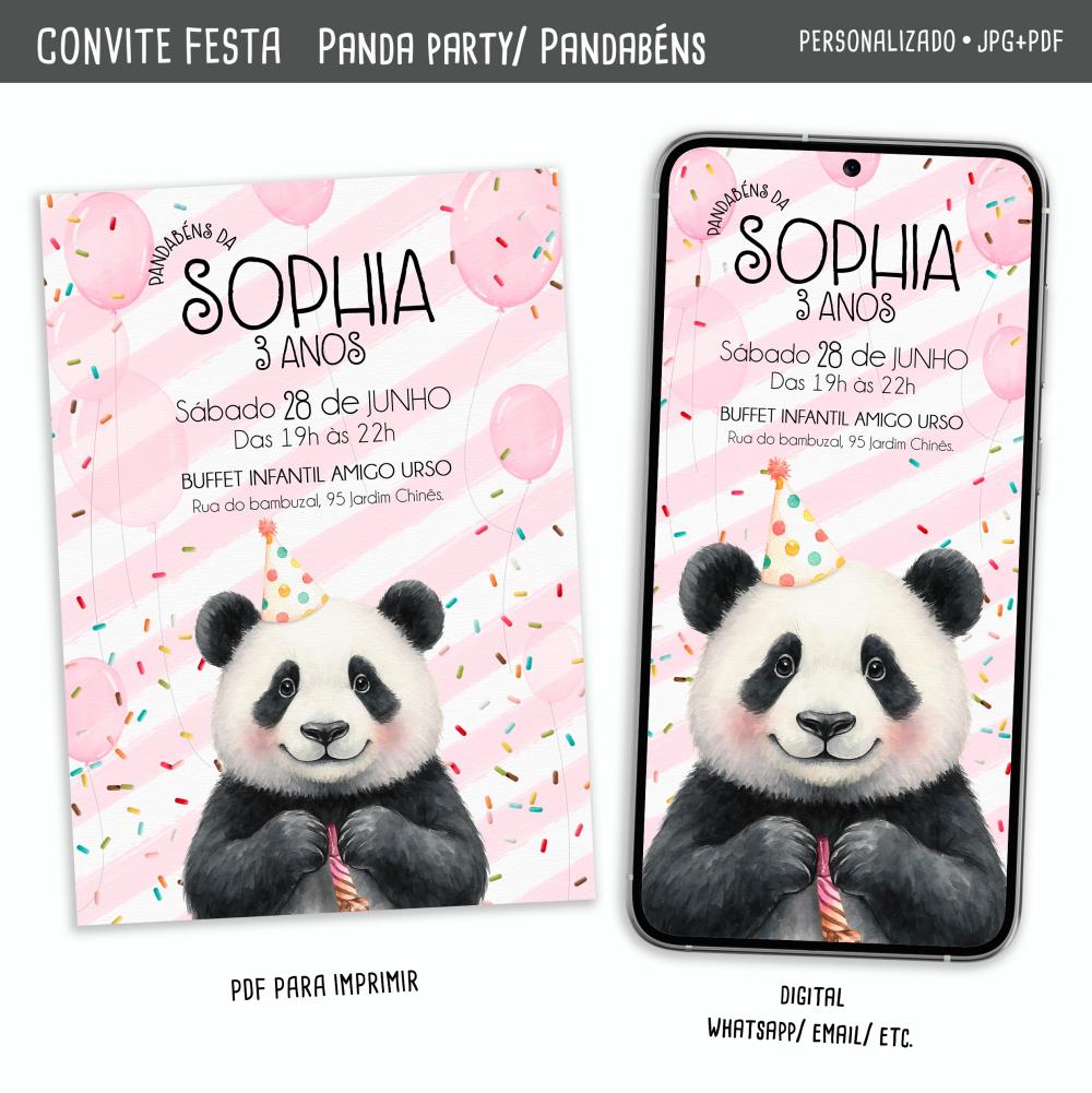 Convite Digital Panda/ Pandinha/ Festa Panda Rosa