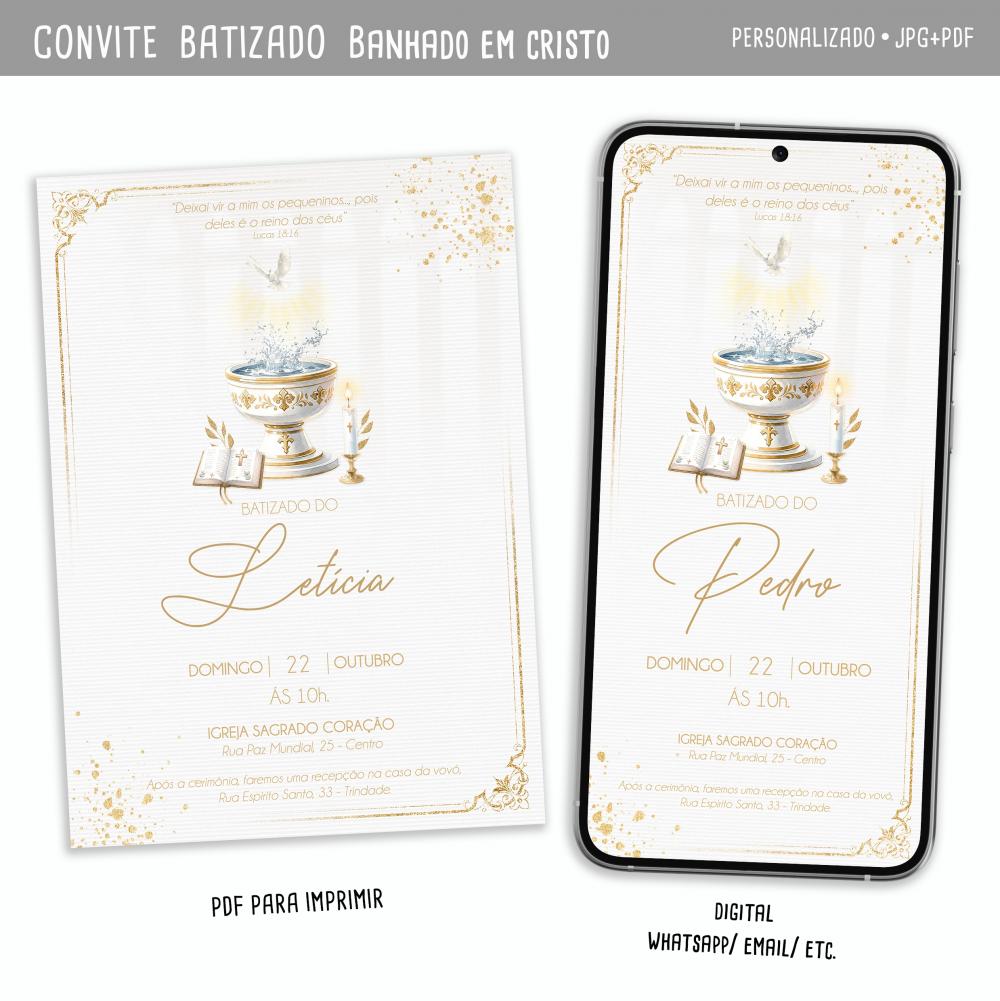 Convite Digital Batismo Banhado em Cristo (unisex)