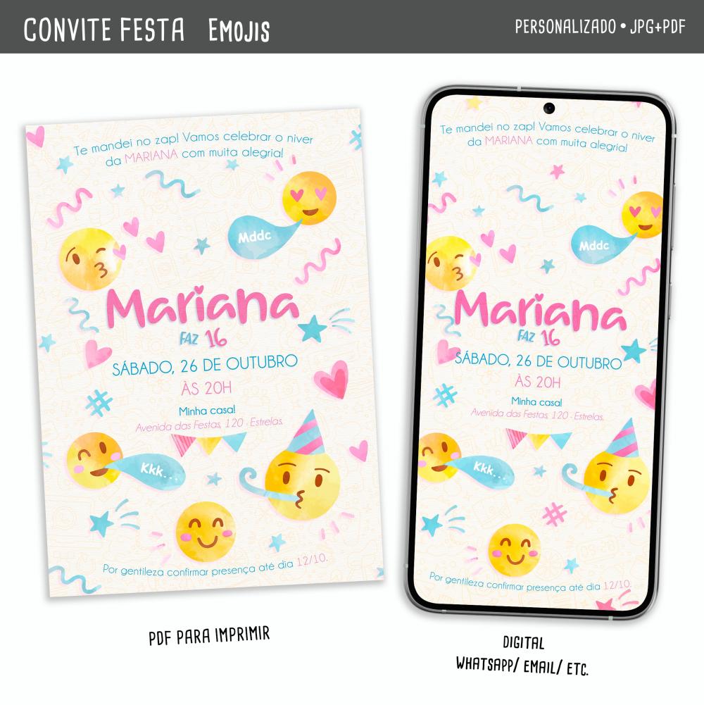 Convite Digital Emojis do Zap/niver 16 Anos