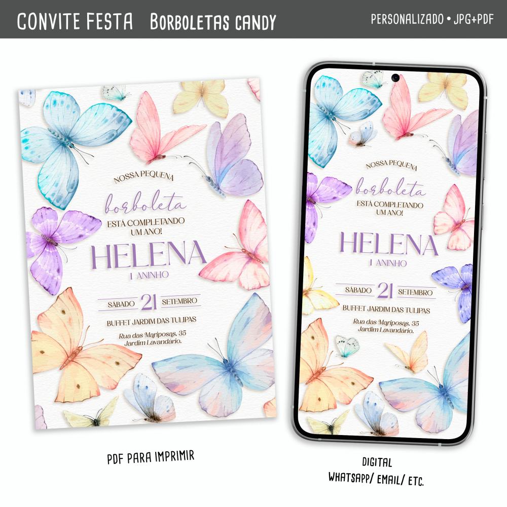 Convite Digital Borboletas Candy