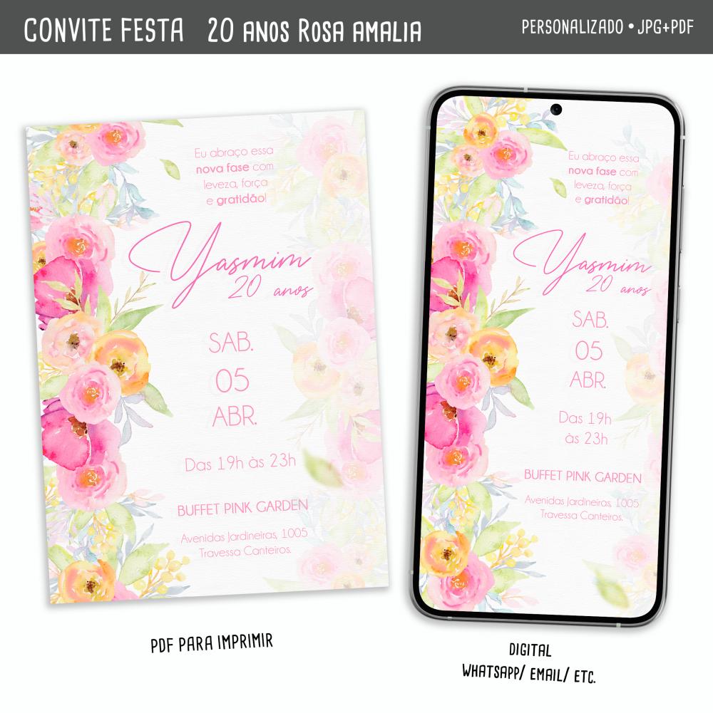 Convite Digital 20 Anos I Rosa Amali (para Todas as Idades)