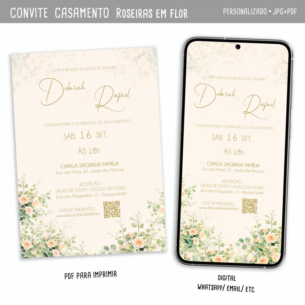 Convite Digital Casamento Floral/ Rosas Champanhe