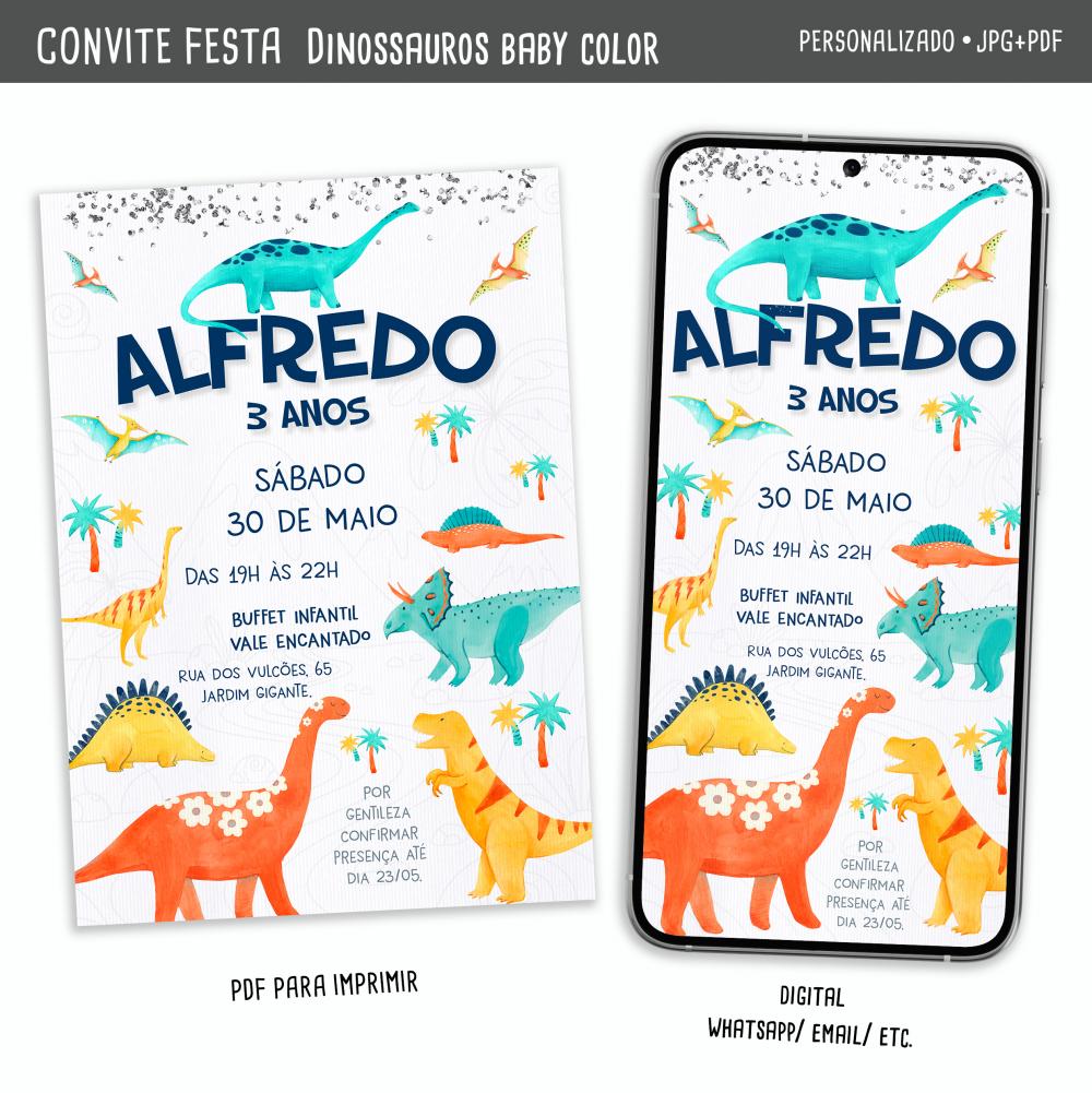 Convite Digital Dinossauros Baby Color